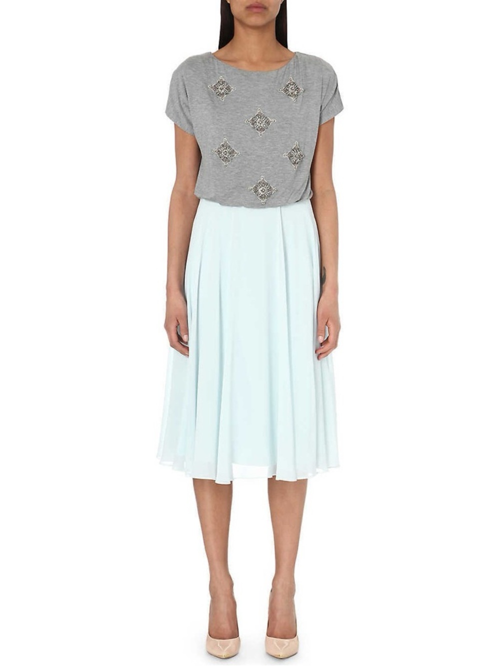 Ted Baker Mint Gray Beaded Dress Sz 3, Medium